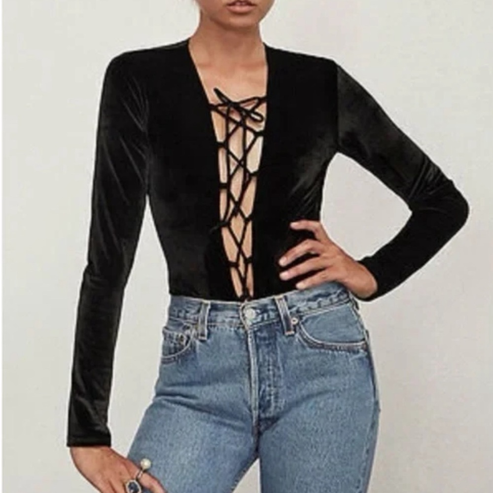 Reformation Avalon Black Velvet Bodysuit - size XS